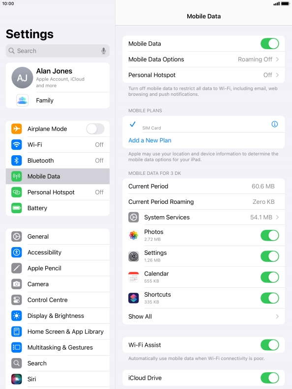 Press Mobile Data Options.