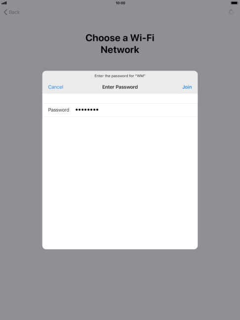 Key in the password for the Wi-Fi network and press Join.