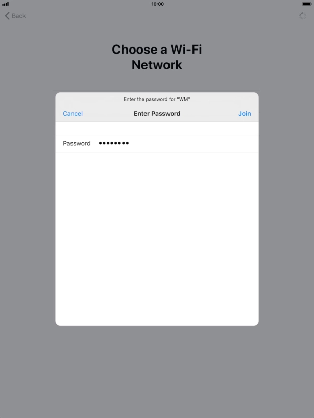 Key in the password for the Wi-Fi network and press Join.