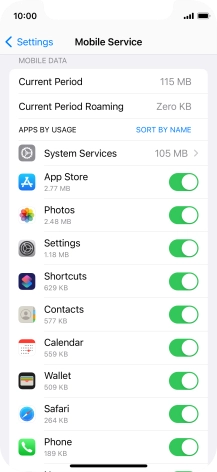 Press the indicators next to the required applications to turn the function on or off.
