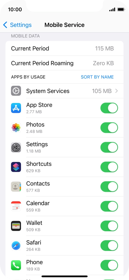 Press the indicators next to the required applications to turn the function on or off.