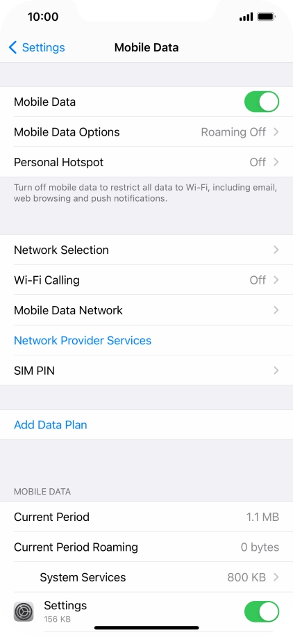 Press Mobile Data Options.