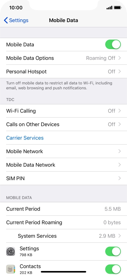Press Mobile Data Options.