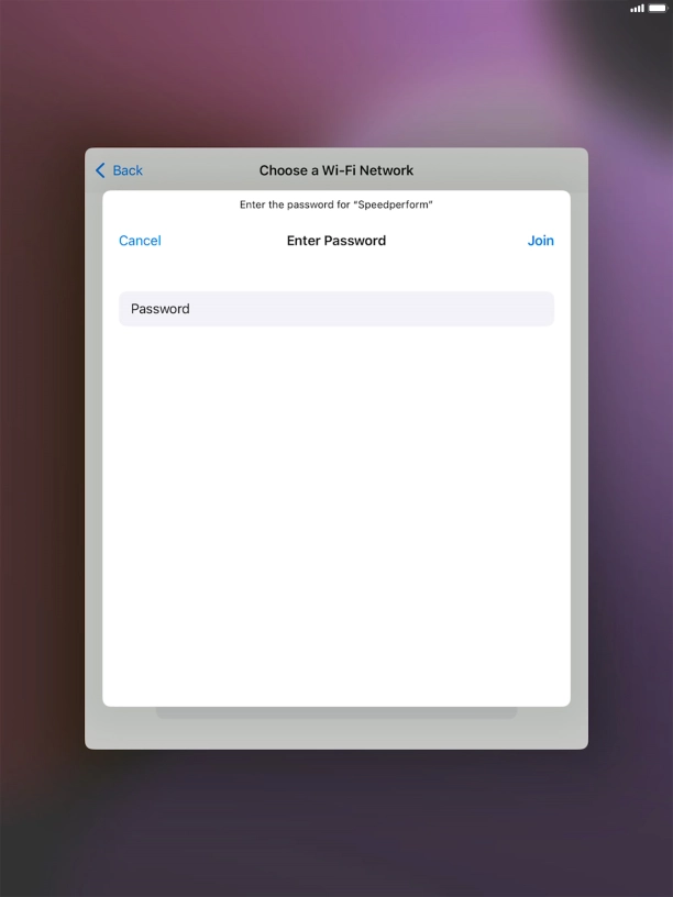 Key in the password for the Wi-Fi network and press Join.