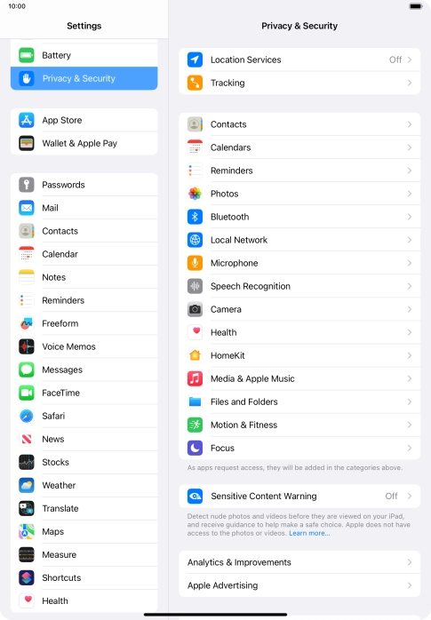 Press Location Services.
