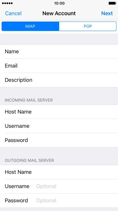 Press Username and key in the username for your email account.