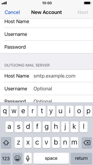 Press Host Name and key in the name or IP address of your email provider's outgoing server. Please note that if you can't send email messages when using your email provider's outgoing server, key in smtp.vodafone.net.au (Vodafone's outgoing server).