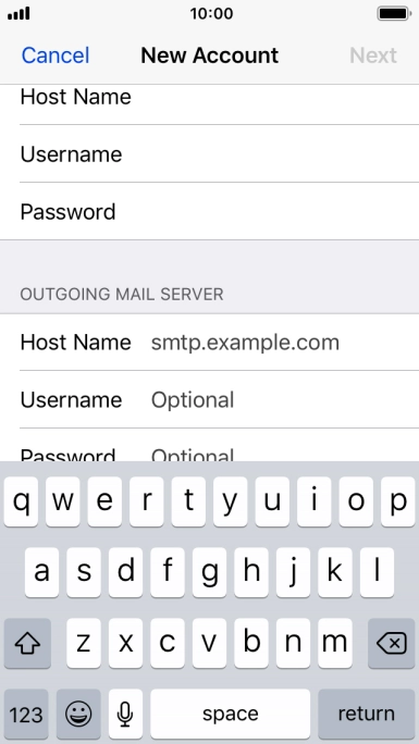 Press Host Name and key in the name or IP address of your email provider's outgoing server. Please note that if you can't send email messages when using your email provider's outgoing server, key in smtp.vodafone.net.au (Vodafone's outgoing server).