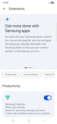 Press the indicator next to the required extension to turn on the function.