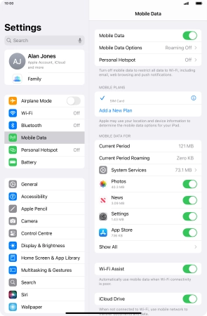 Press Mobile Data Options.