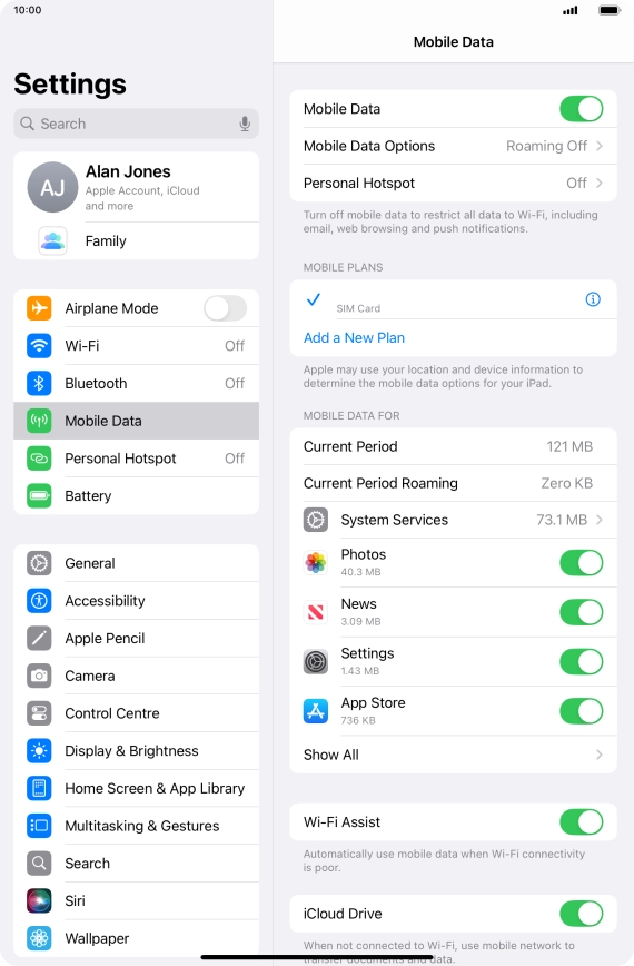 Press Mobile Data Options.