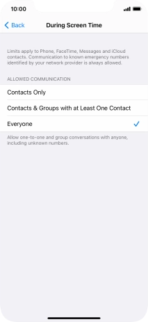 Press the required setting.