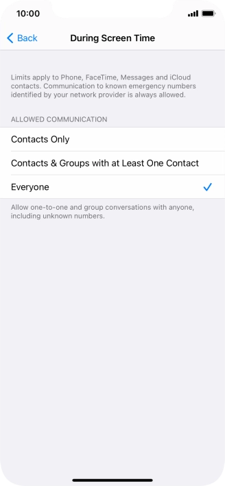Press the required setting.