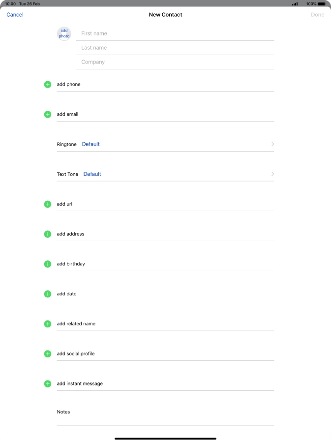 Press First name and key in the first name.