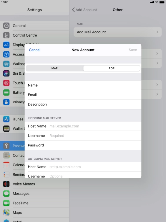 Press Host Name and key in the name of your email provider's incoming server.