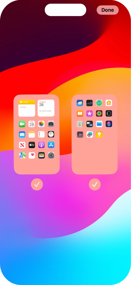 Press the fields below the required home screens to select or deselect them.