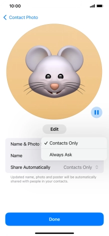 Press the required setting.