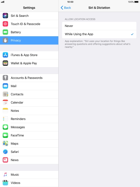 Press the required setting to turn the function on or off.