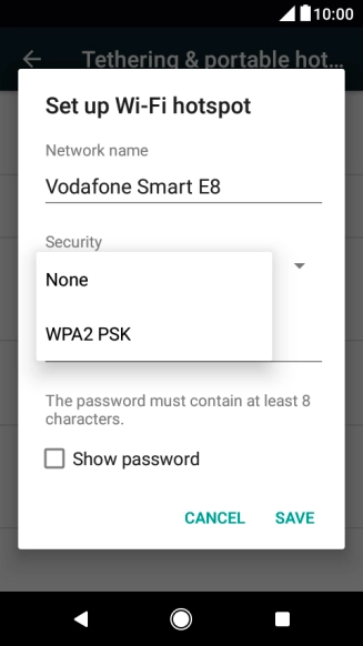 Press WPA2 PSK to password protect your Wi-Fi hotspot.