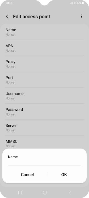 Key in Vodafone Internet and press OK.