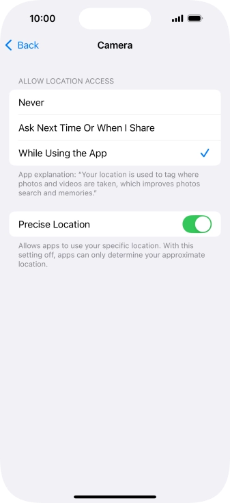 Press the required setting to turn the function on or off.