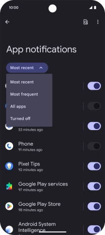 Press the required setting.