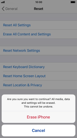 Press Erase iPhone. Wait a moment while the factory default settings are restored. Follow the instructions on the screen to set up your phone and prepare it for use.