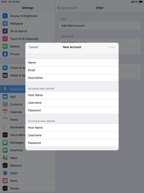 Press Username and key in the username for your email account.