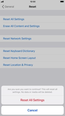 Press Reset All Settings. Wait a moment while the factory default settings are restored. Follow the instructions on the screen to set up your phone and prepare it for use.