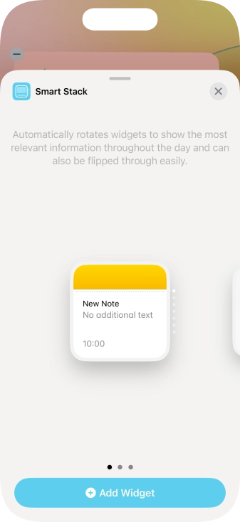 Slide your finger right or left on the screen to select the required widget size.