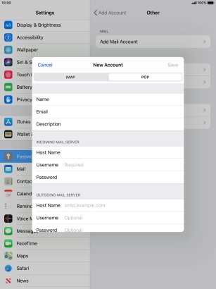 Press Username and key in the username for your email account.