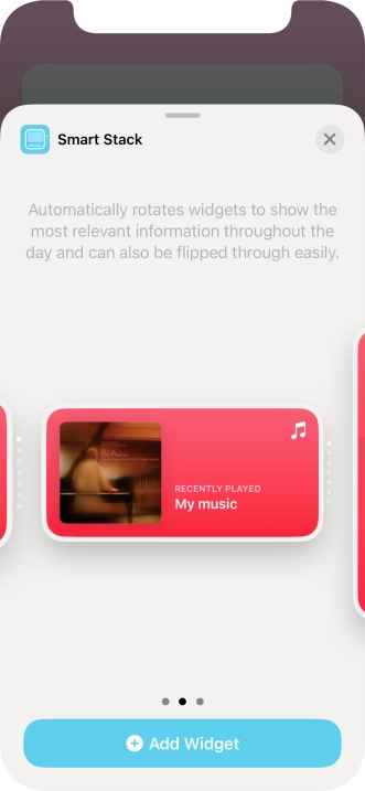 Slide your finger right or left on the screen to select the required widget size.