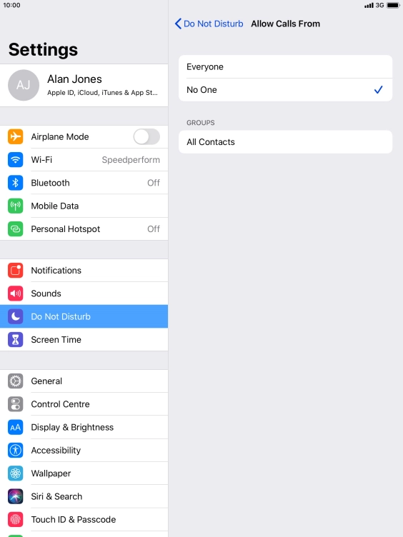 Press the required setting to select which contacts can call you even though Do Not Disturb is turned on.