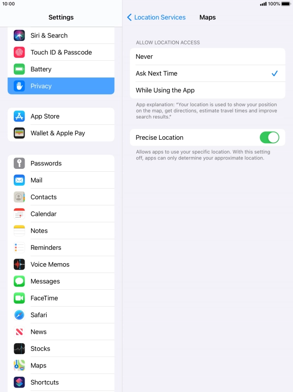 Press the required setting to turn the function on or off.