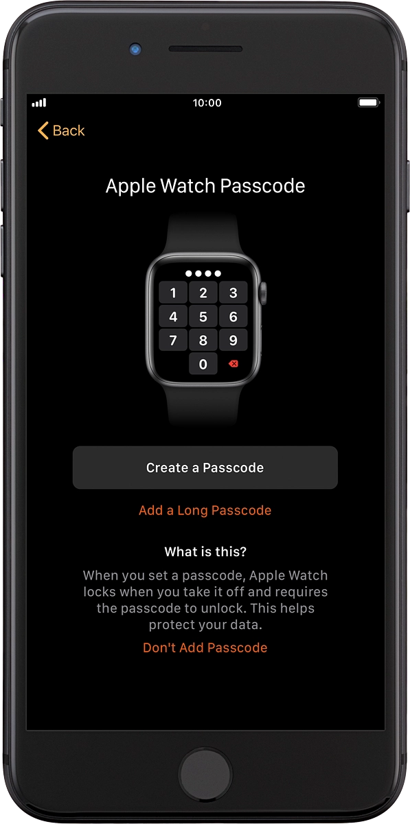 On your phone: Follow the instructions on the screen to turn on use of phone lock code or press Don't Add Passcode.