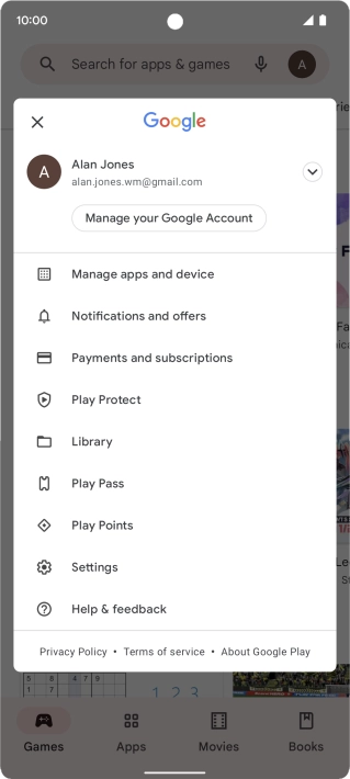 Press Manage your Google Account.