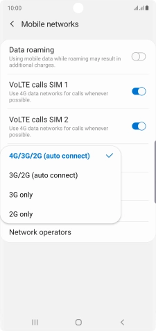 Press the required network mode.