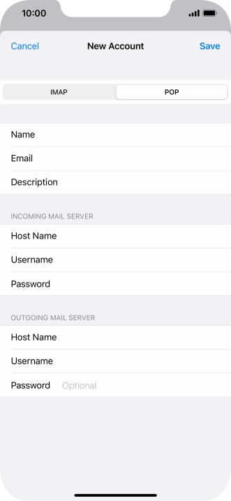 Press Password and key in the password for your email account. Please note that if you're using Vodafone's outgoing server, leave the password field empty.