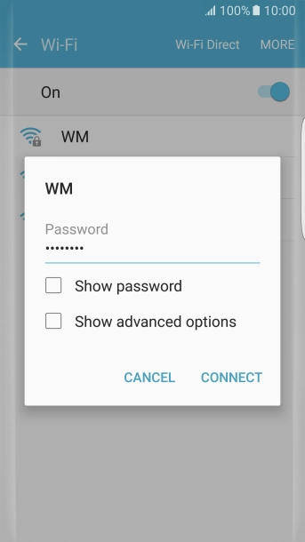 Key in the password for the Wi-Fi network and press CONNECT.