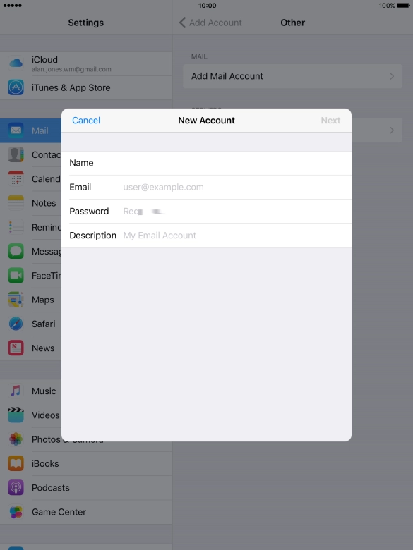 Press Email and key in your email address.