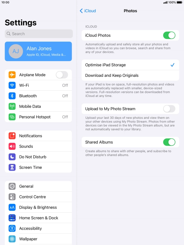 Press the indicator next to 