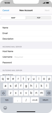 Press Username and key in the username for your email account.