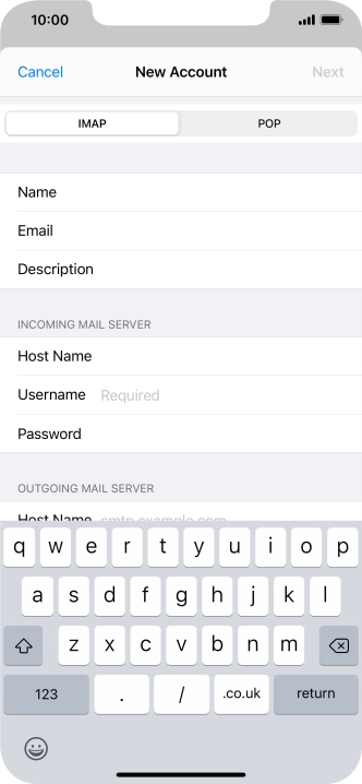 Press Username and key in the username for your email account.