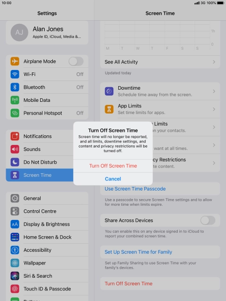 Press Turn Off Screen Time.