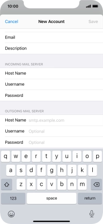 Press Host Name and key in the name or IP address of your email provider's outgoing server. Please note that if you can't send email messages when using your email provider's outgoing server, key in smtp.vodafone.net.au (Vodafone's outgoing server).