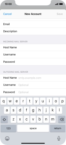 Press Host Name and key in the name or IP address of your email provider's outgoing server. Please note that if you can't send email messages when using your email provider's outgoing server, key in smtp.vodafone.net.au (Vodafone's outgoing server).
