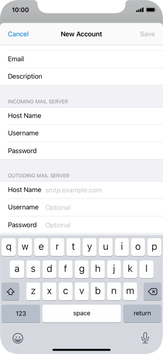 Press Host Name and key in the name or IP address of your email provider's outgoing server. Please note that if you can't send email messages when using your email provider's outgoing server, key in smtp.vodafone.net.au (Vodafone's outgoing server).