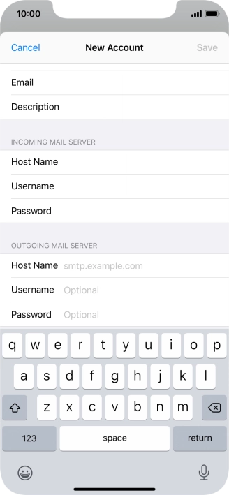 Press Host Name and key in the name or IP address of your email provider's outgoing server. Please note that if you can't send email messages when using your email provider's outgoing server, key in smtp.vodafone.net.au (Vodafone's outgoing server).