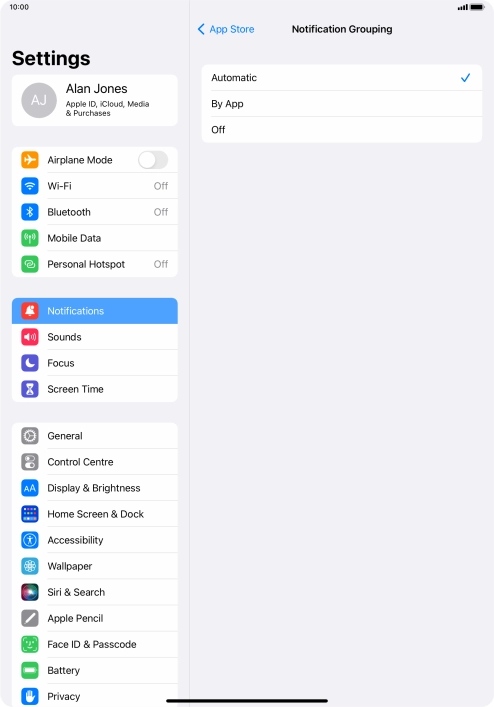 Press the required setting.