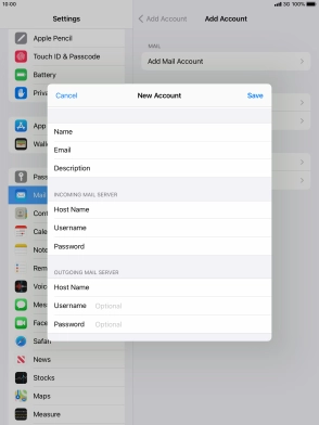 Press Username and key in the username for your email account.